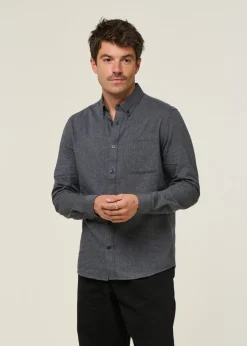 Chemise en coton bio | gris "regular fit melangé flannel shirt dark grey melange"