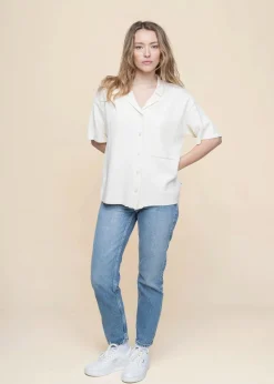 Chemise en coton biologique | blanc "racking stitch short sleeved shirt - egret"