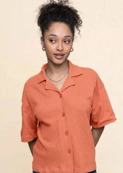 Chemise en coton biologique | orange "bouclé short sleeved shirt - langoustino"