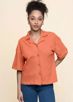 Chemise en coton biologique | orange "bouclé short sleeved shirt - langoustino"