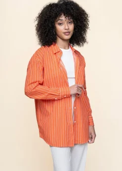 Chemise en coton biologique | rayé rouge "mamro - cherry red/white striped"