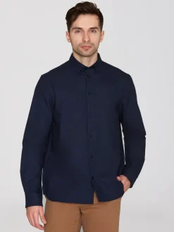 Chemise en coton bio | marine "harald small owl oxford regular fit shirt total eclipse"
