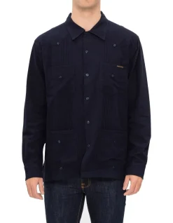 Chemise en coton bio | marine "ryan pleats cuban shirt - blueberry"