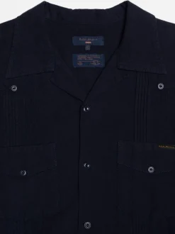 Chemise en coton bio | marine "ryan pleats cuban shirt - blueberry"
