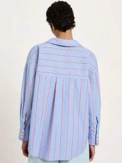 Chemise en coton bio | rayé bleu et rouge "streifenhemd - blue/ lava red"