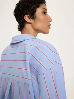 Chemise en coton bio | rayé bleu et rouge