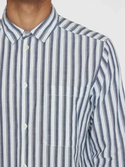 Chemise en coton bio | rayée bleue et blanche "loose striped slub shirt blue stripe"