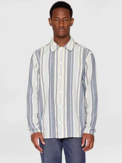 Chemise en coton bio | rayée bleue "loose jacquard woven striped shirt blue stripe"