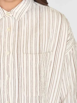 Chemise en coton bio | rayé marron "wrinkle stripe loose a-shape brown stripe"
