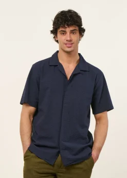 Chemise en coton bio texturé | bleu "relaxed seersucker short sleeve shirt"