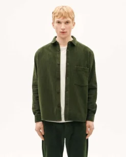 Chemise en coton bio | vert "bottle green corduroy theo overshirt"