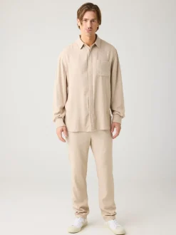 Chemise en ecovero et lin bio | beige "linen-mix shirt - light feather gray"