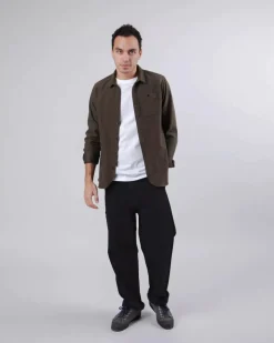 Chemise en flanelle de coton bio | kaki foncé "two tones regular shirt khaki"