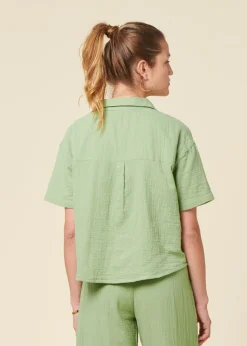 Chemise en gaze de coton biologique | vert "bubble cropped blouse light green"