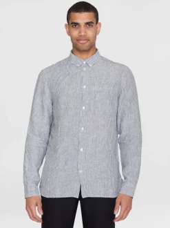 Chemise en lin bio | rayé "regular striped linen shirt total eclipse"
