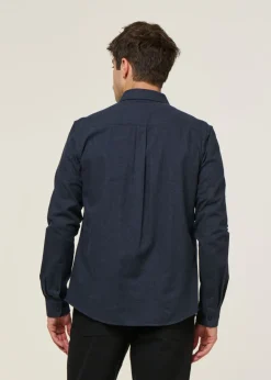 Chemise flanelle en coton bio | marine "regular fit melangé flannel shirt total eclipse"