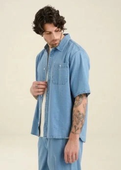 Chemise manches courtes denim en coton bio | bleu clair 