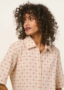 Chemise manches courtes en coton bio | beige "lattice ane blouse"