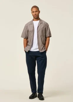 Chemise manches courtes en coton bio | rayé "bowling shirt - brown stripe"