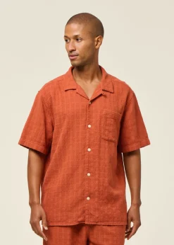 Chemise manches courtes en coton bio | rouille "structure shirt - burnt brick"