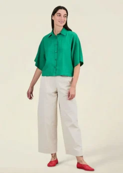 Chemise manches courtes en lin et ecovero | verte 