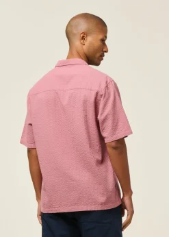 Chemise manches courtes en seersucker coton bio | rose "bowling shirt - pink stone"