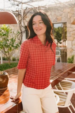 Chemise manches courtes seersucker en coton bio | rouge 