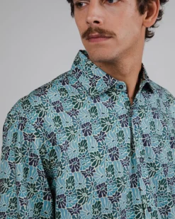 Chemise à motifs en coton bio | bleu "spring regular shirt beige"