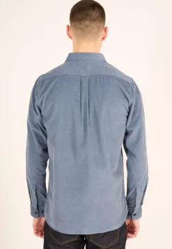 Chemise à poches bleue velours fin en coton bio - babycord custom fit shirt china blue