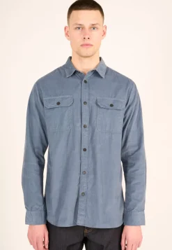Chemise à poches bleue velours fin en coton bio - babycord custom fit shirt china blue