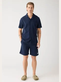 Chemise éponge en coton bio | bleu ébox fit short sleeve bouclé shirt night sky"