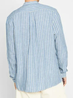 Chemise rayée bleue en lin bio - striped linen custom fit shirt stripe
