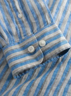 Chemise rayée bleue en lin bio - striped linen custom fit shirt stripe