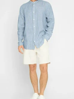 Chemise rayée bleue en lin bio - striped linen custom fit shirt stripe