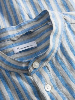 Chemise rayée bleue en lin bio - striped linen custom fit shirt stripe