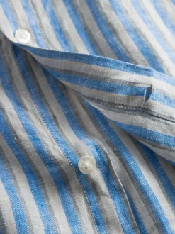 Chemise rayée bleue en lin bio - striped linen custom fit shirt stripe