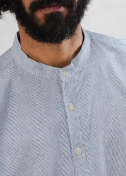 Chemise rayée col mao en coton bio | bleu 