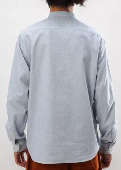 Chemise rayée col mao en coton bio | bleu 