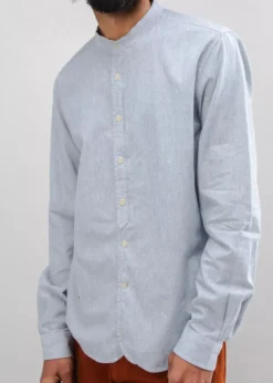 Chemise rayée col mao en coton bio | bleu 