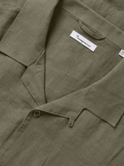 Chemisette olive en lin bio - box fit short sleeved linen burned olive