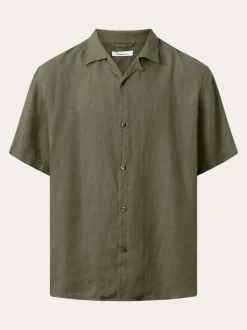 Chemisette olive en lin bio - box fit short sleeved linen burned olive