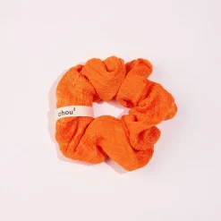 Chouchou en matière upcyclée | orange "jacquard cloqué orange - grand"