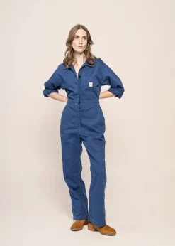 Combinaison worker en coton bio | bleu "ella herringbone boilersuit blue"