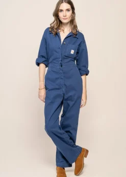 Combinaison worker en coton bio | bleu "ella herringbone boilersuit blue"