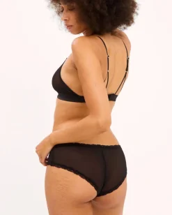 Culotte en matière recyclée | noir "mesh lace trim hipster black - black"