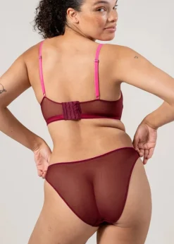 Culotte en matières reyclées | rouge "mesh bikini briefs - burgundy/neon pink"