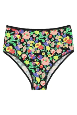 Culotte taille haute coton bio | fleurs noires