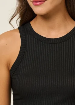 Débardeur court côtelé en tencel | noir "porto black"
