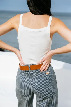 Débardeur côtelé en coton bio | blanc "rib strap top star white"