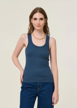 Débardeur côtelé en coton bio | bleu "petrol blue"